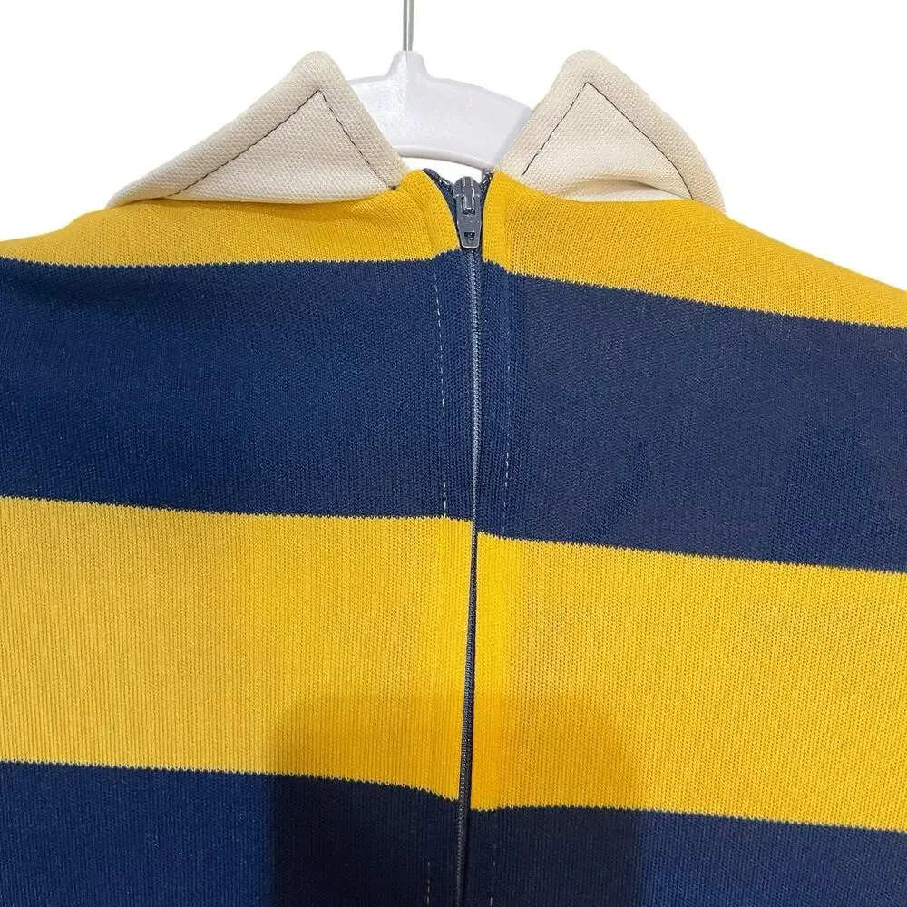 Verona Long Sleeve Knee Length Dress Women's 10 Yellow Blue Striped VTG Preppy